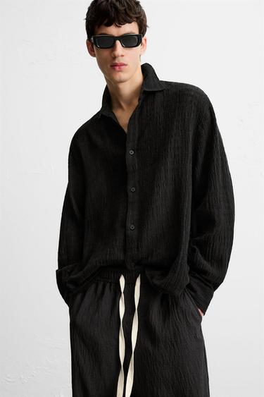 JACQUARD LINEN/COTTON SHIRT - Black by Zara - Image 4