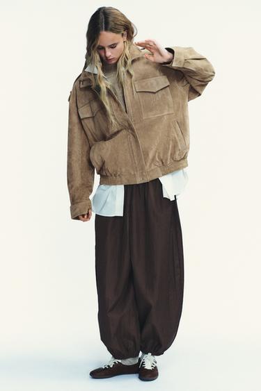 KURTKA Z ZAMSZOWEJ SKÓRY - Brązowy / Popielaty Zara