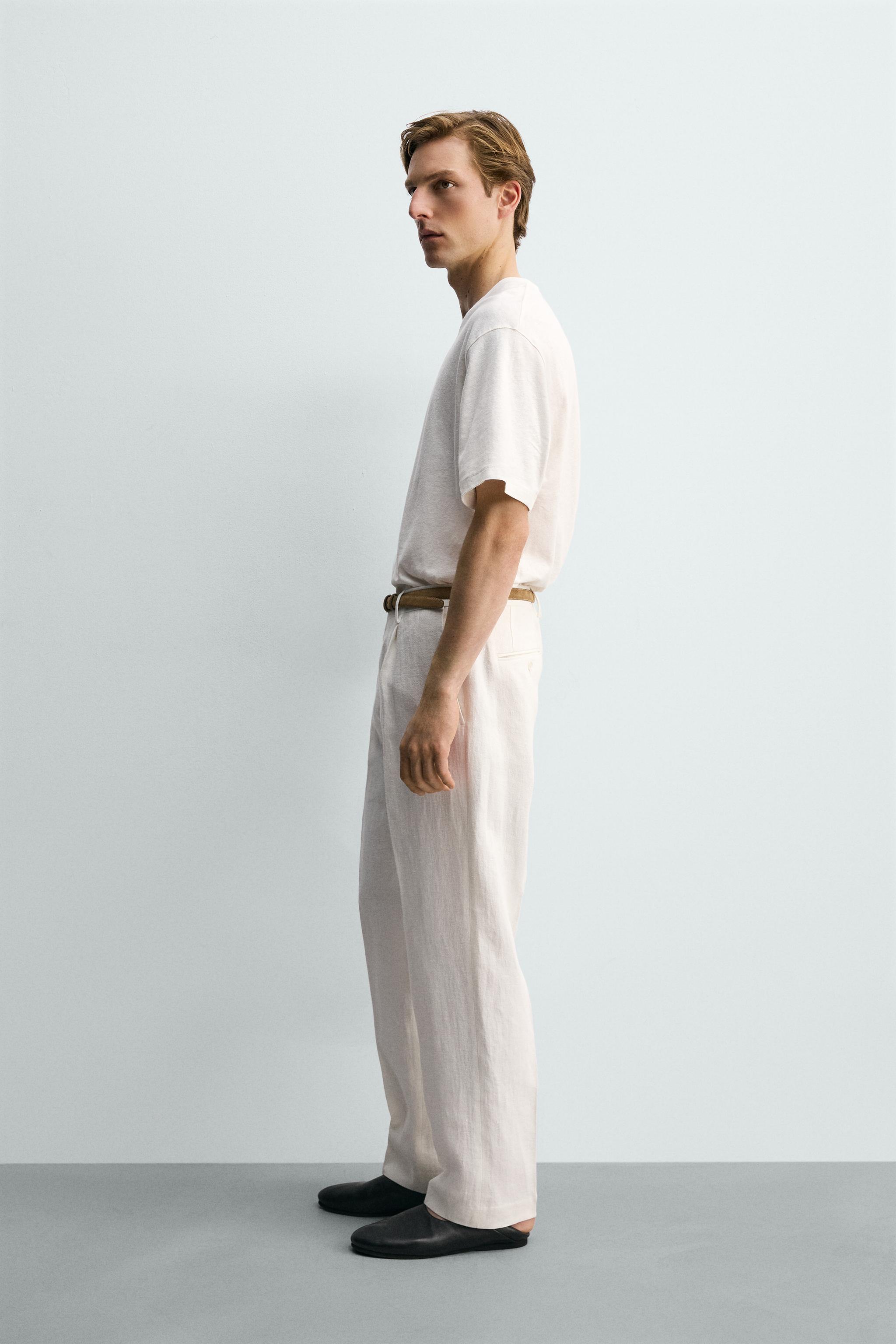 PANTALON À PLIS DE COSTUME 100 % LIN