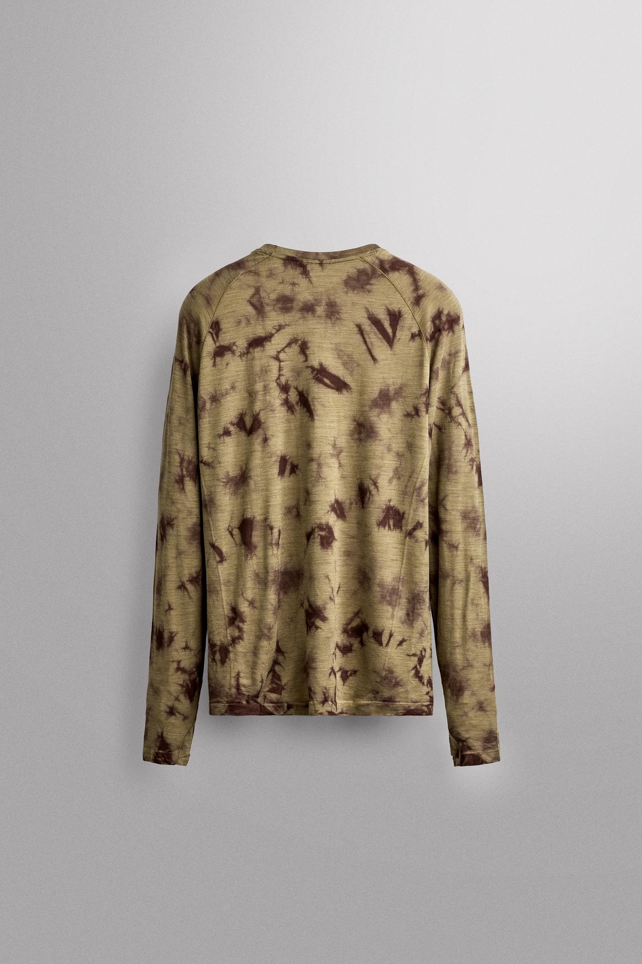 WOOL BLEND TIE DYE TECHNICAL T-SHIRT — Ecru / Khaki