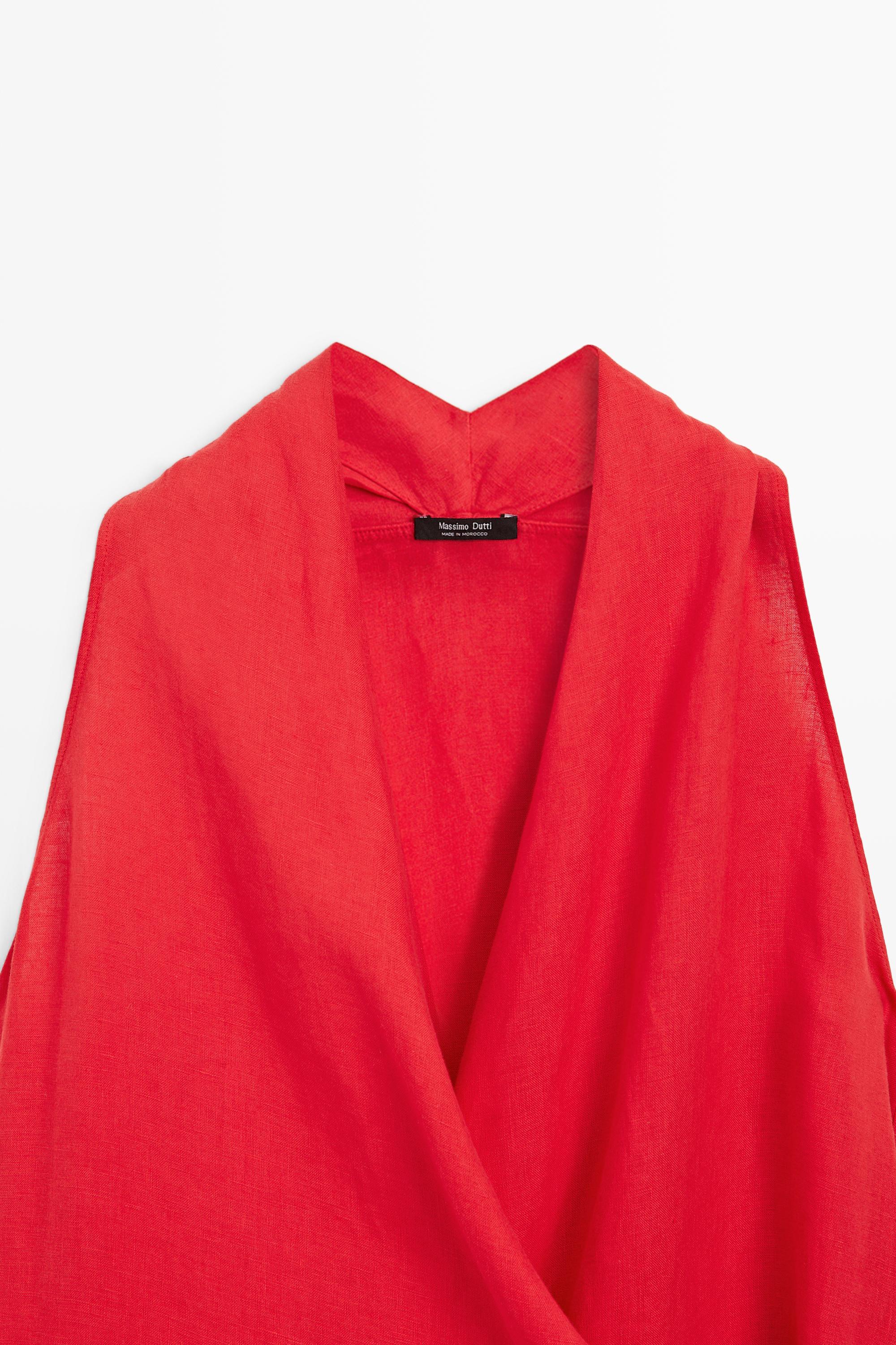 100% linen surplice mini dress