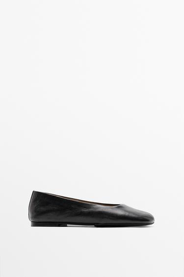 Square toe leather ballet flats — Black 1