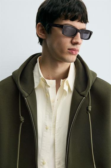 Zara 潛水布效果連帽運動衫 - 深綠色