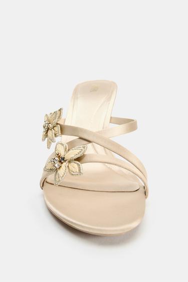HEELED SANDALS WITH SHINY FLOWERS - Ecru by Zara - Image 2