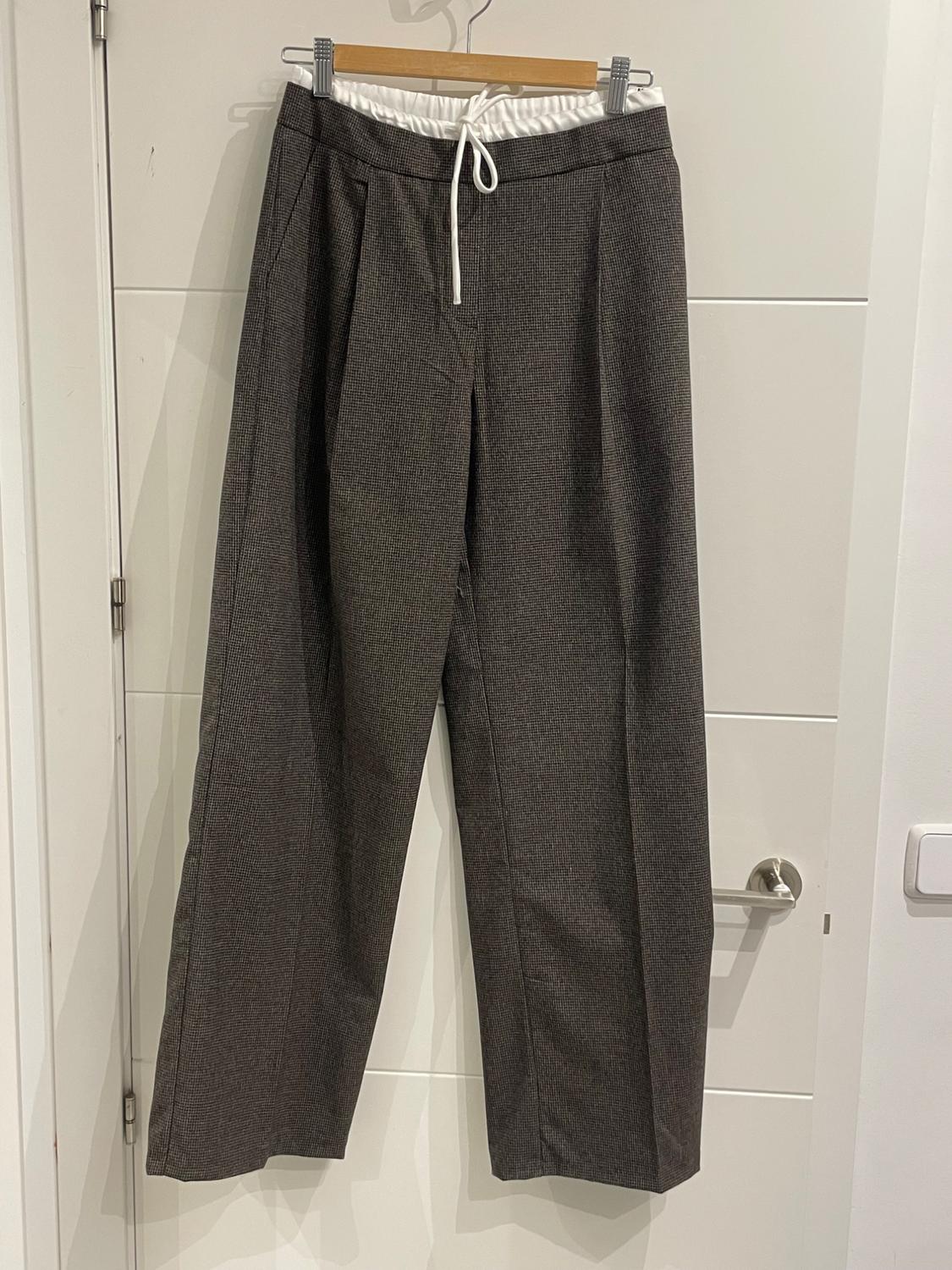 HOUNDSTOOTH WIDE-LEG TROUSERS WITH DOUBLE WAISTBAND - Image 2