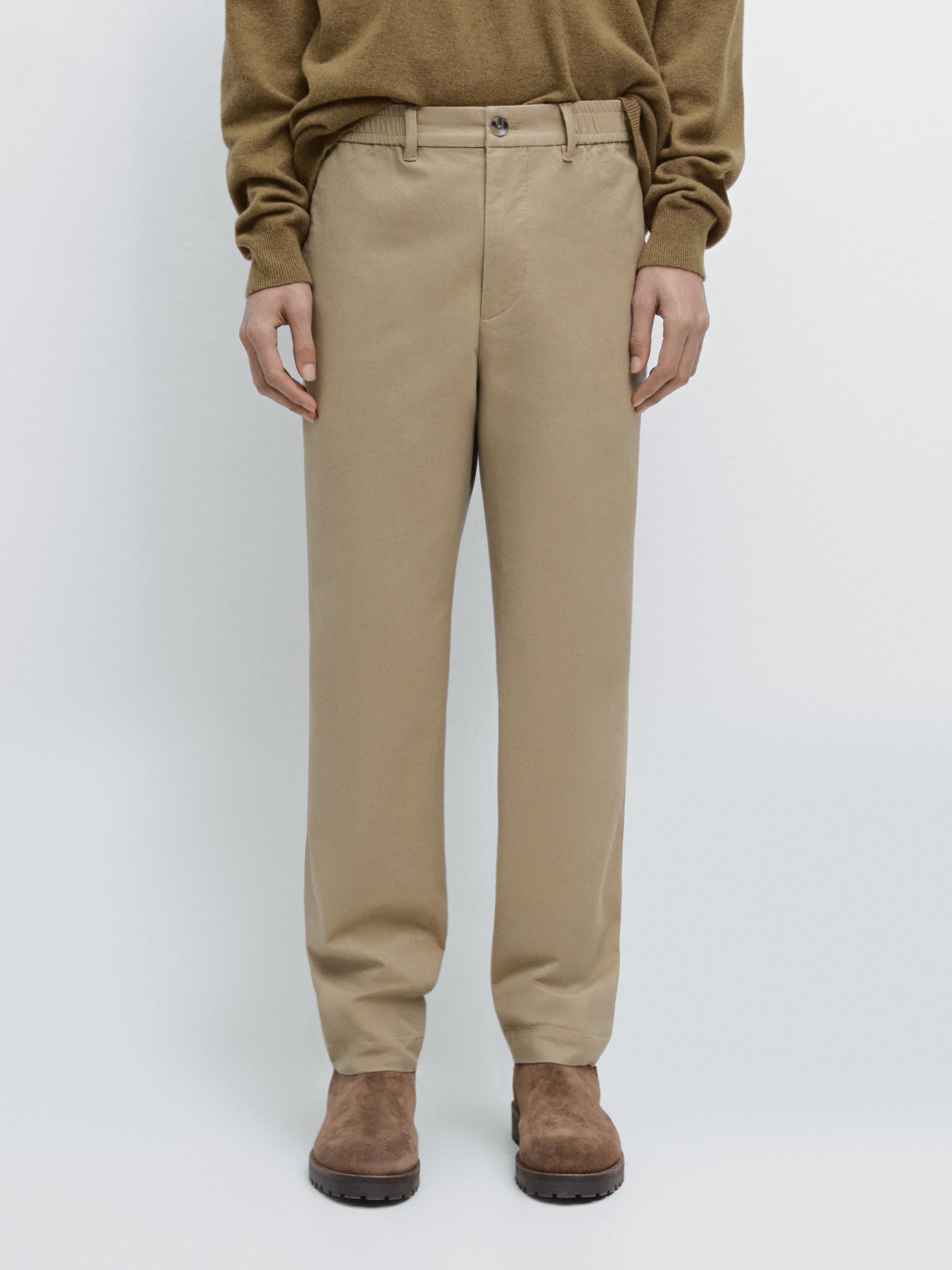 Cotton blend jogger fit trousers — taupe brown