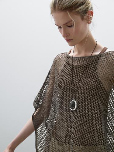 Zara Short cutwork cape - Brown