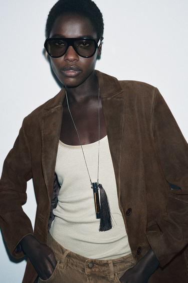 Zara 100% SUEDE LEATHER BLAZER ZW COLLECTION LIMITED EDITION - Brown