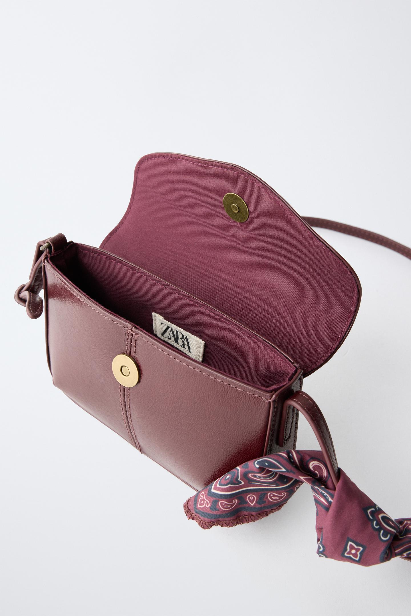 Детская сумка Zara Leather Bandana Crossbody, цвет: Тёмно-бордовый — фото 4