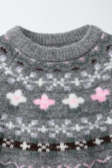 PULL EN MAILLE JACQUARD - Gris de Zara - Image 2