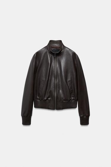 100% LEATHER BOMBER JACKET ZW COLLECTION - Brown by Zara