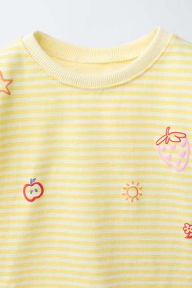 T-SHIRT À RAYURES ET DÉTAILS EN RELIEF - Jaune clair de Zara - Image 2