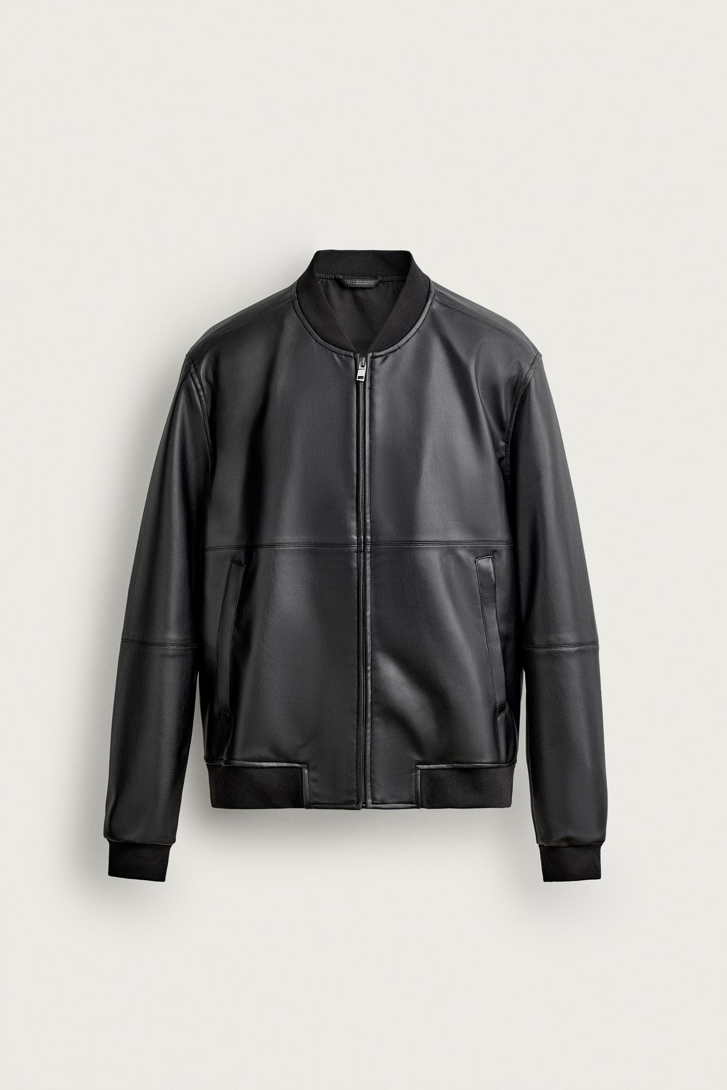 Куртка Zara Faux Leather Bomber, цвет: Чёрный — фото 9