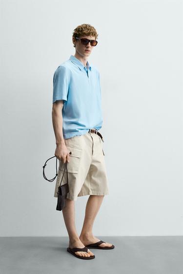CHEMISE POLO FLUIDE EN VISCOSE MÉLANGÉE - Bleu ciel de Zara - Image 3