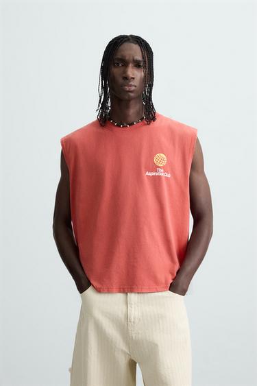 CONTRAST PRINT KNIT TANK TOP - Red by Zara