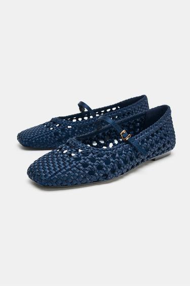 BRAIDED BALLET FLATS WITH BUCKLE - Blue by Zara
