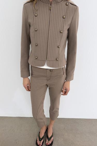 PANTALON CAPRI À RAYURES - Marron clair de Zara - Image 6