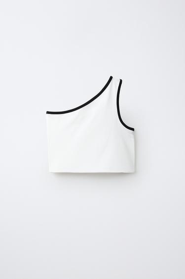 ASYMMETRIC CONTRAST TRIM TOP - White by Zara - Image 1