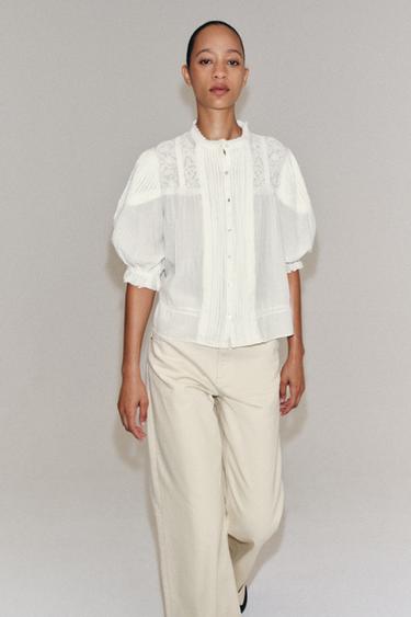 ZW COLLECTION ROMANTIC COTTON SHIRT - Ecru by Zara - Image 4