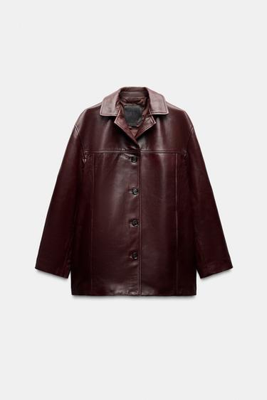 CAZADORA PIEL ZW COLLECTION - Burgundy de Zara