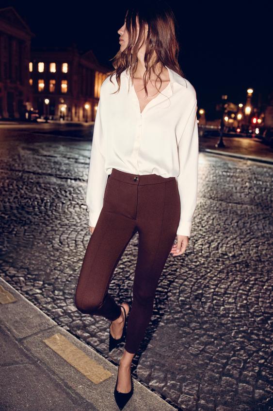 LEGGINGS NERVURE TAILLE HAUTE - Bordeaux de Zara - Image 0