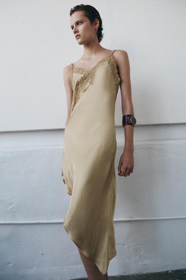ZW COLLECTION ASYMMETRIC SATIN DRESS - Light beige by Zara