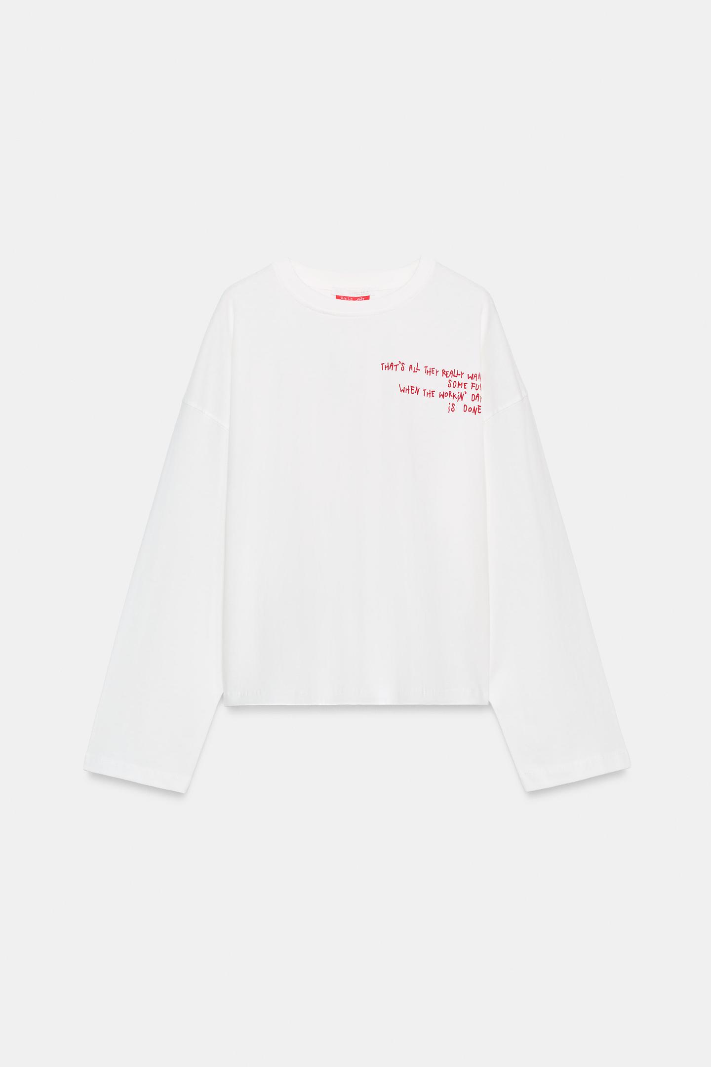 Женская футболка Zara Oversized Text, цвет: Белый — фото 6