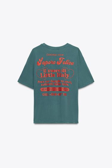 Zara TEXT PRINT T-SHIRT - Green