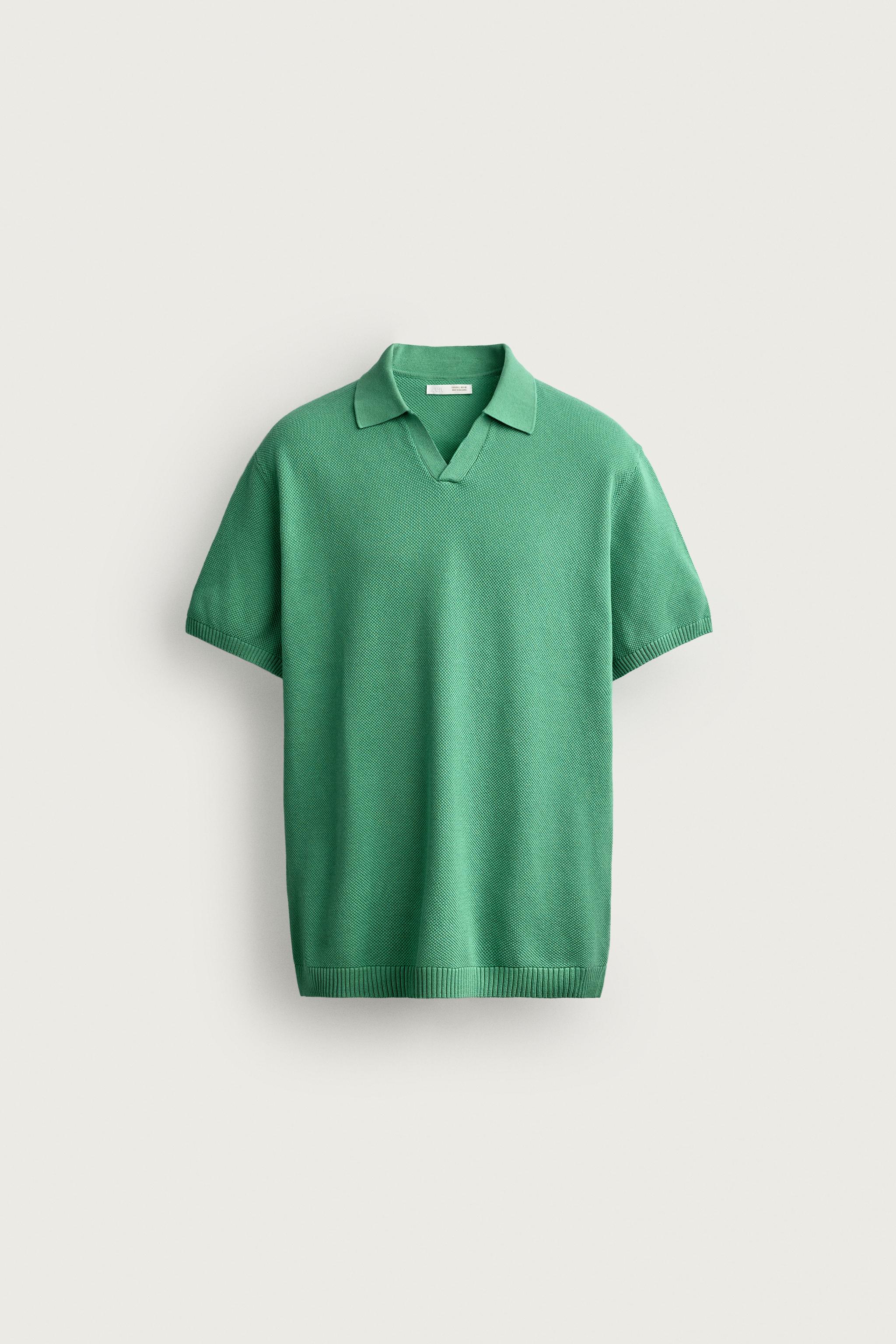 TEXTURED REGULAR FIT KNIT POLO — Green