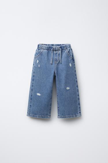 JEANS WIDE LEG ناعم ستايل ممزّق - أزرق وسط by Zara - Image 0