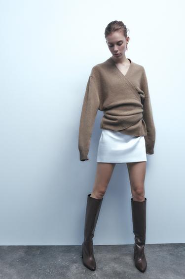 САПОГИ КОЖАНЫЕ НА КАБЛУКЕ — КОРИЧНЕВЫЙ от Zara — изображение 0