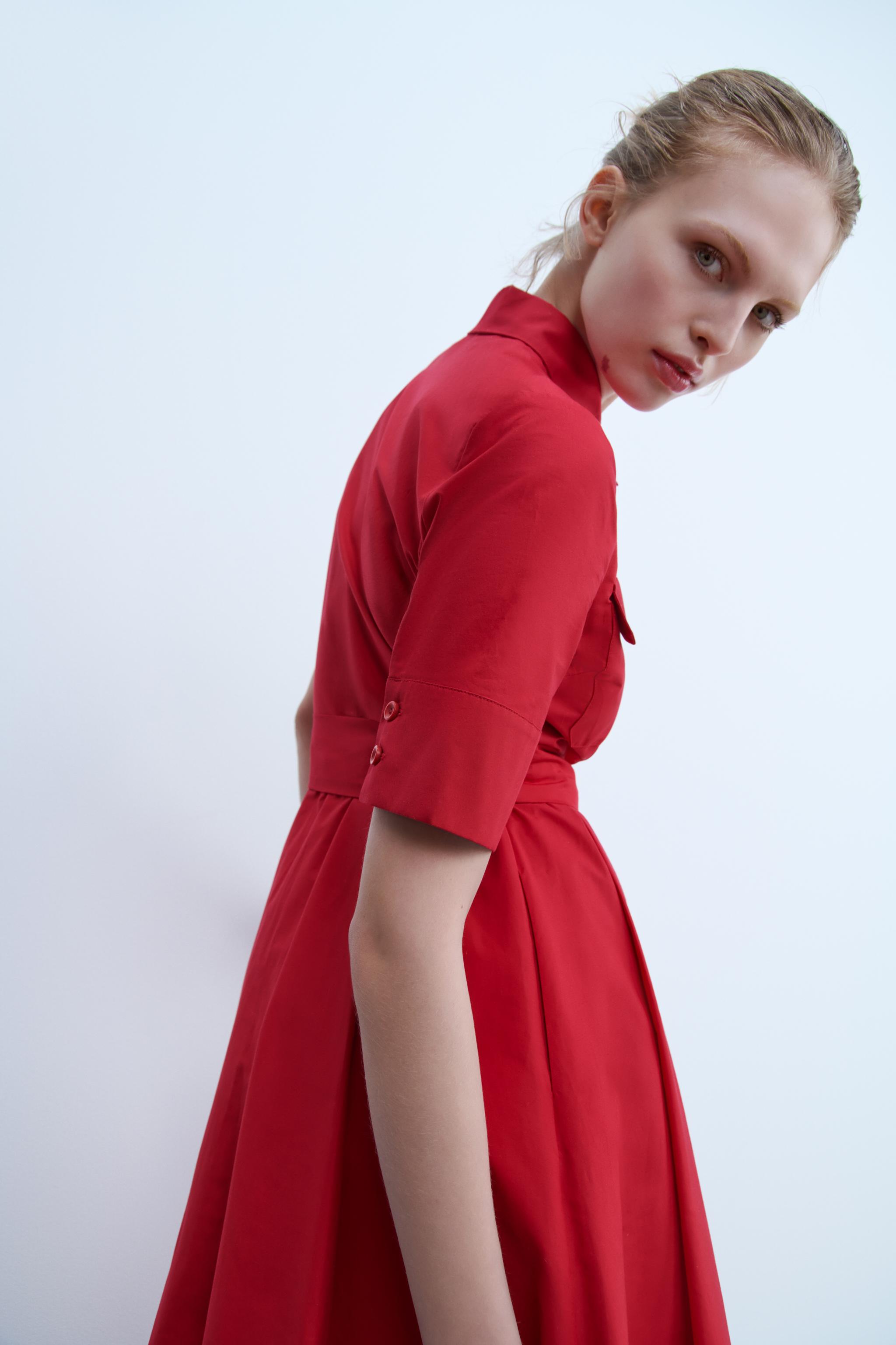 ZW COLLECTION ポプリンワンピース - レッド | ZARA Japan / 日本