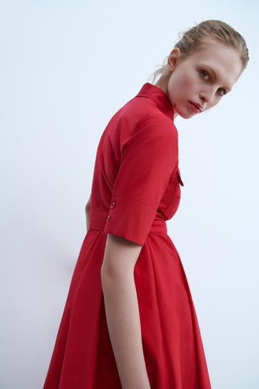 ZW COLLECTION POPLIN DRESS - Red by Zara - Image 3
