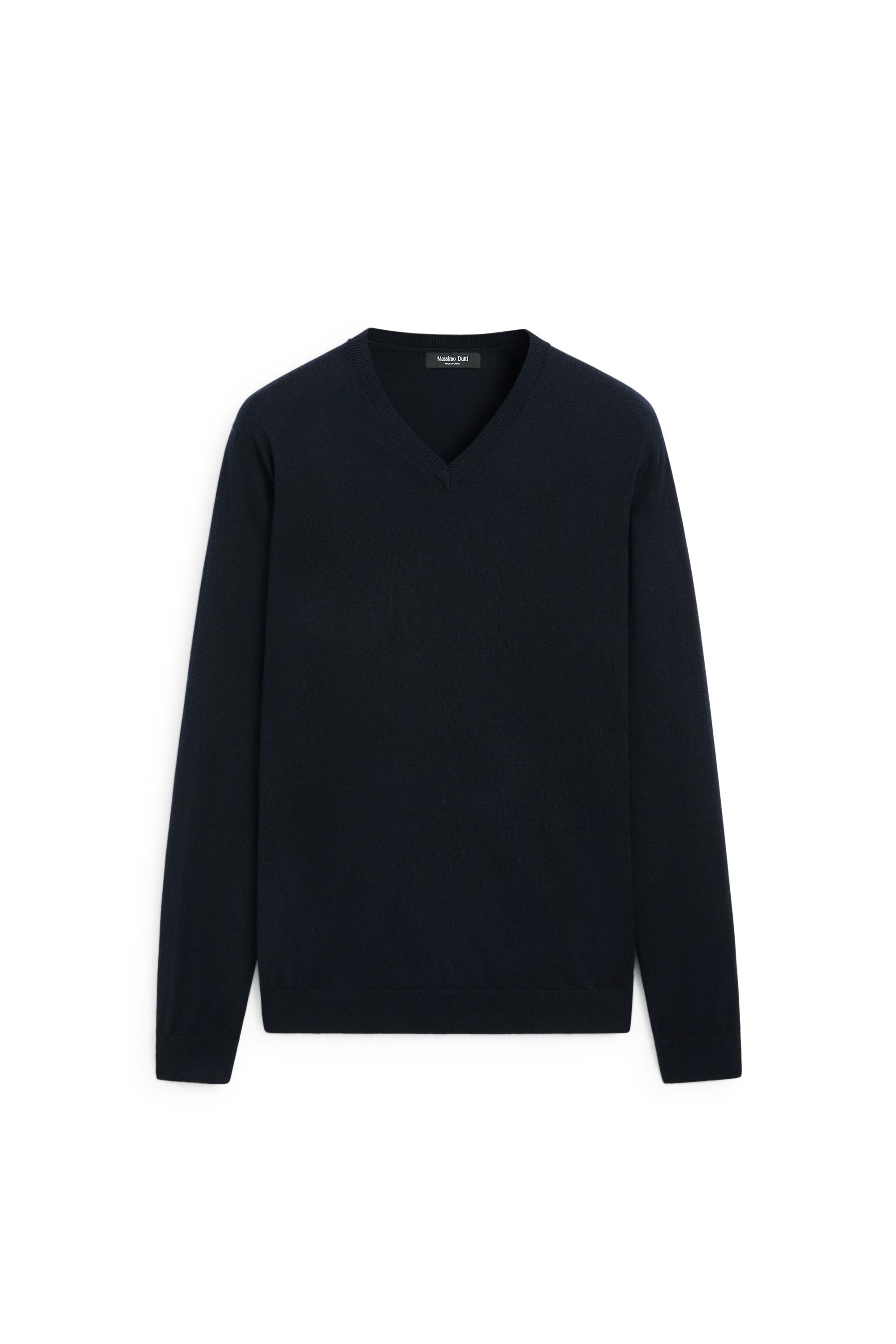 Cotton blend V-neck knit sweater - Navy blue | ZARA United States