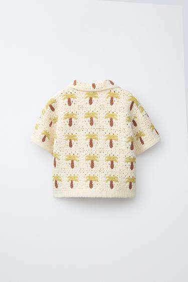CROCHET PALM TREE SHIRT - ecru/khaki by Zara - Image 1