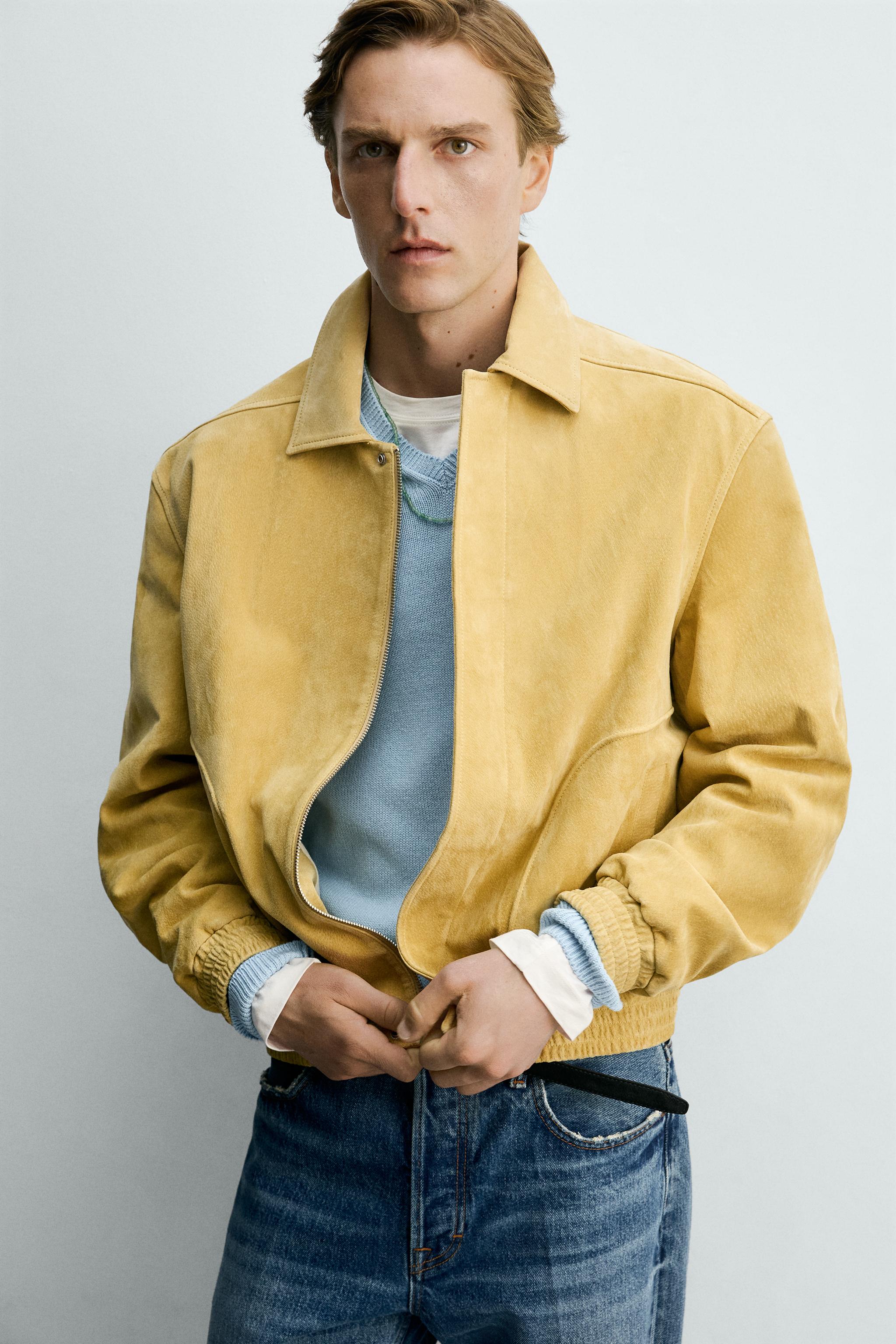 RELAXED FIT SUEDE LEATHER JACKET - Yellow | ZARA United States