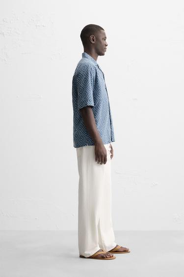 CONTRAST EMBROIDERY SHIRT - Blue by Zara - Image 3