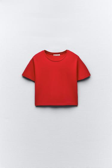 CROPPED STRETCH T-SHIRT - Bright red by Zara