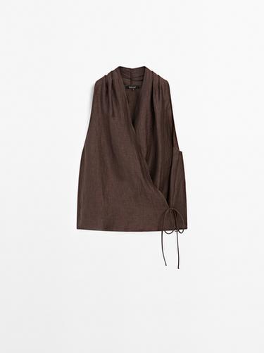 Zara Linen blend crossover halter top - Purple - Image 0