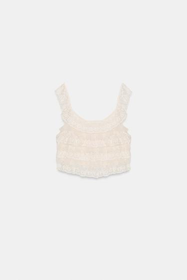 RUFFLED LACE TOP - Ecru by Zara - Image 4