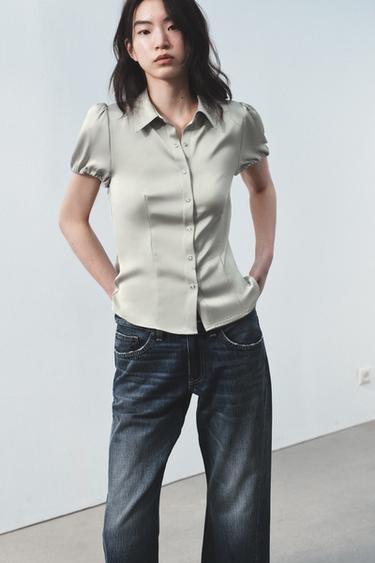 SATIN SHIRT - Greenish by Zara