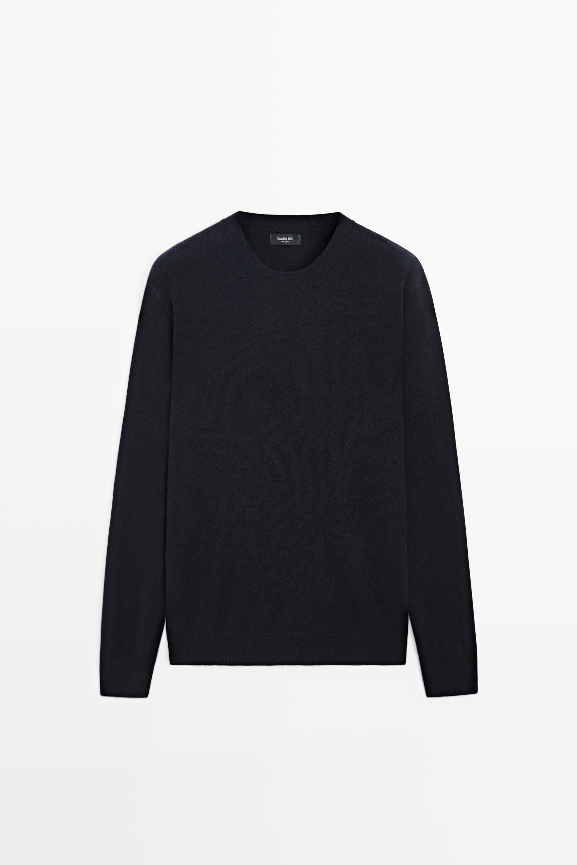 Wool blend round neck knit sweater — Navy marl