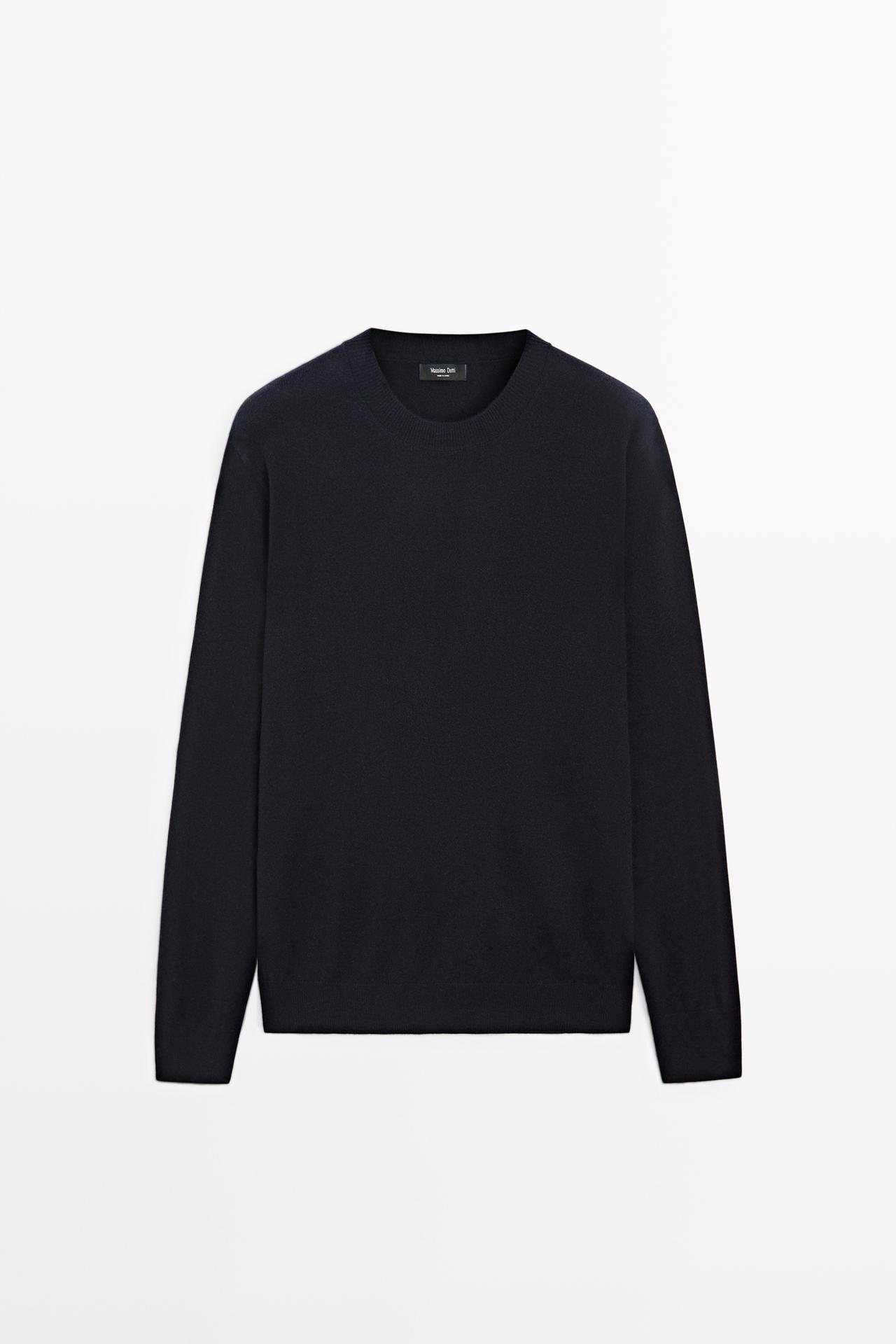 Wool blend round neck knit sweater — Navy marl