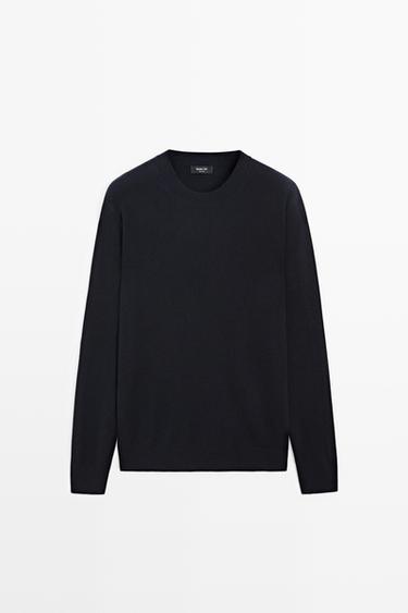 Wool blend round neck knit sweater — Navy marl 1
