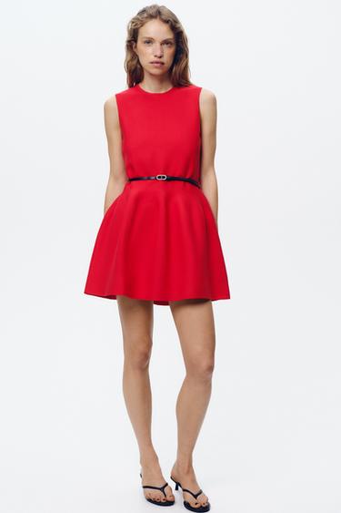 BELTED MINI KNIT DRESS - Red by Zara - Image 0