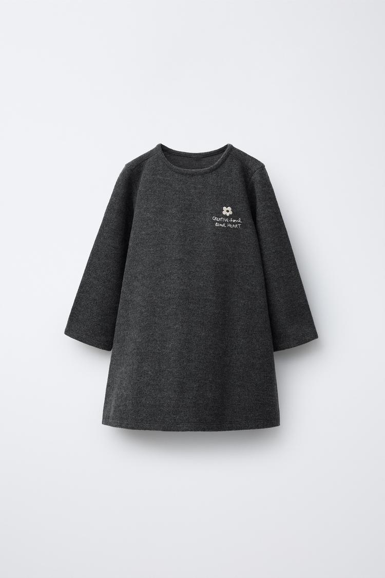SOFT TOUCH DRESS WITH EMBROIDERED TEXT