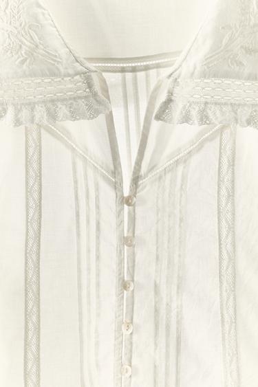 100% COTTON BLOUSE WITH LACE EMBROIDERY - Oyster-white by Zara - Image 8