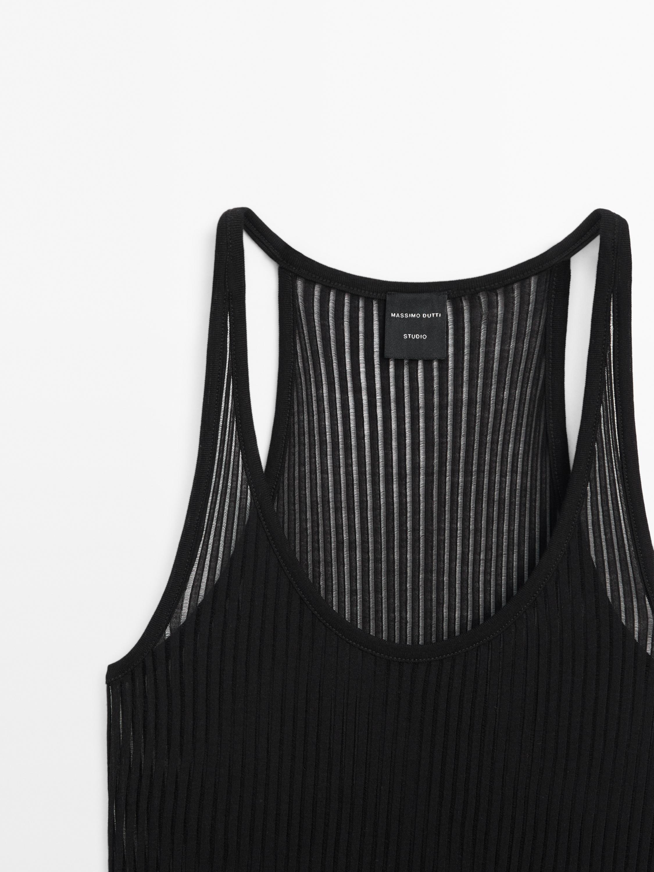 Semi-sheer ribbed knit top - Studio - Ecru | ZARA Canada