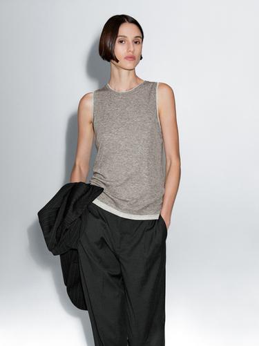 Zara Sleeveless T-shirt with double trim - Gray marl - Image 0