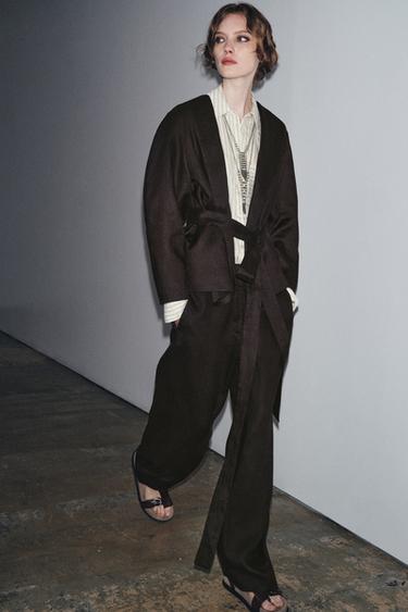 KIMONO LIN CEINTURE ZW COLLECTION - Marron de Zara - Image 0